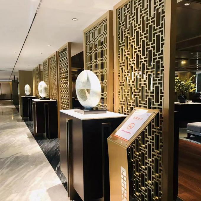 Laser Cutting 3*10ft Jali Dekorasi Hotel Proyek Rumah Furnitur Sikat Emas Stainless Steel Screen 4