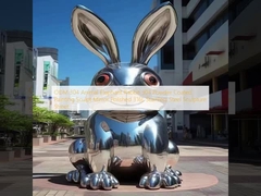 ODM 304 Hewan Gajah Kelinci 304 Powder Coated Painting Sculpture Mirror Polished 316L Stainless Steel Sculpture Street
