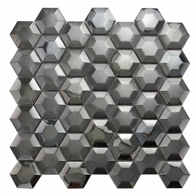 Cermin Emas Perak Hitam Stainless Steel Ubin Mosaik 3D Hexagon Tahan Karat AISI