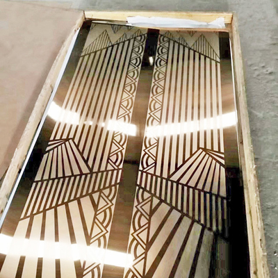 Cermin Terukir Kustom 8K Warna Emas Lembaran Stainless Steel untuk Lift