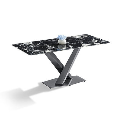 Harga bagus Meja Makan Modern Batu Sinter Hitam Titanium Stainless Steel on line