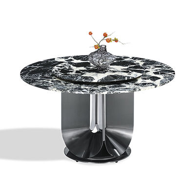 Harga yang bagus Meja Meja Batu Bulat Sinter Hitam Warna Baja Ringan Meja Makan Dengan Meja Putar on line