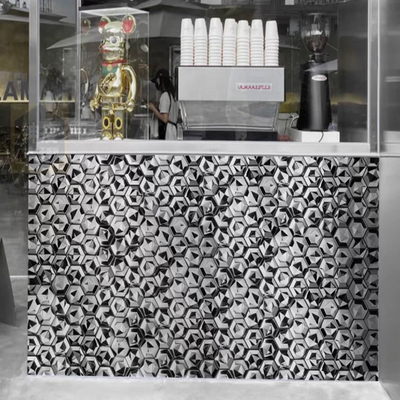 3D Wall Sticker Untuk Dapur Marmer Mosaik Hitam Hexagon Untuk Hotel Bar Kopi