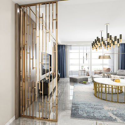 Harga bagus Emas Warna Stainless Steel Screen Partition Bentuk Bulat Garis Rambut Dengan Seni Kaca Dekorasi Ruang Tamu Gaya Mode on line