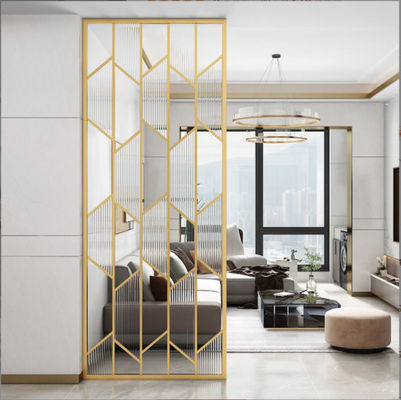 Harga bagus Rose Gold Satin Kaca Transparan 304 Stainless Steel Room Dividers Untuk Hotel on line