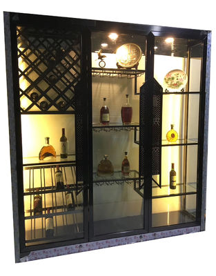 Harga yang bagus Furnitur Ruang Makan Mewah Modern Pintu Kaca Baja Rinsing Dengan LED Rack Cabinet Wine on line