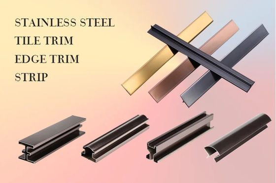 Harga bagus 201j1 304 Warna 8K Mirror Polished Rose Gold Beadblasted Stainless Steel Tile Trim Untuk Desain Dinding on line