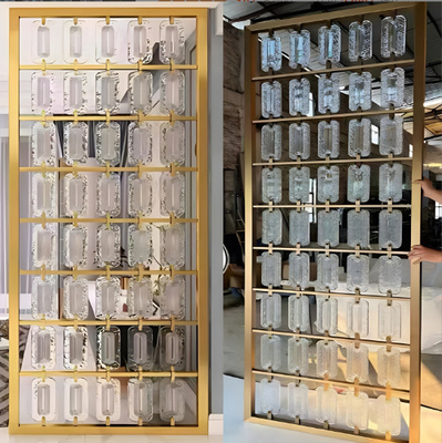 Warna Emas Hairline disikat Cermin Kaca Insert Campuran 304 Stainless Steel Room Dividers Screen Partition