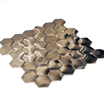 Harga bagus 48 Flat Hexagonal Rose Gold Brushed Keramik Metal Stainless Steel Mosaik Tile on line
