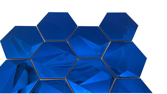 Harga yang bagus Luxury Art Sapphire Mirror Hexagonal Tiga Dimensi Metal Mosaic Desain Model 3D Untuk Bar Home Village Hotel on line