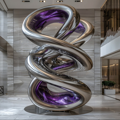 Pabrik yang disesuaikan 304 Finish 3D Mirror Polished 316L Stainless Steel Sculpture Untuk Bangunan Kantor