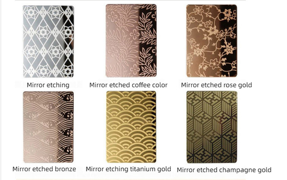 Antique 304 Emas Etching Super Mirror Warna Lembar Baja Rostless Untuk Panel Wall Cladding