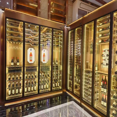 Luxury Constant Temperature Display Cabinet Partisi Stainless Steel Metal Wine Cabinet Dengan Pintu Kaca untuk Klub