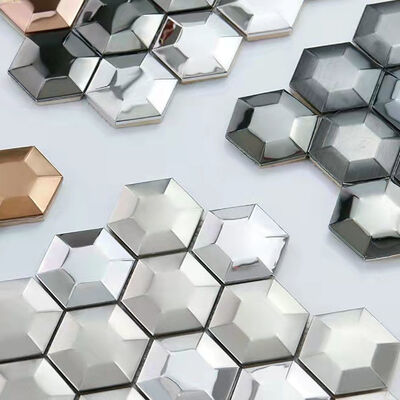 Harga bagus 3D Hexagon Silver Color Stainless Steel Mosaic Tile Untuk Dekorasi Dinding on line