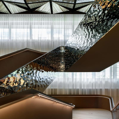 Air Ripple Embossed Finished Wall Panel 201 304 316 Stainless Steel Sheet Untuk Mall Proyek Teknik