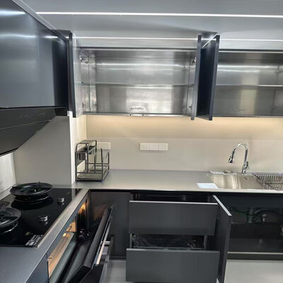 Harga bagus Lemari Dapur Baja Tahan Karat Untuk Luar Ruangan Ukuran yang Dapat Disesuaikan Gaya Modern Dengan Aksesori Laci Geser dan Penyimpanan Wastafel on line