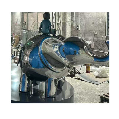 Harga bagus Luxury Hotel Lobby Custom Blue Silver 201 304 316L  Stainless Steel Elephant Statue for Commercial Plaza Decoration on line