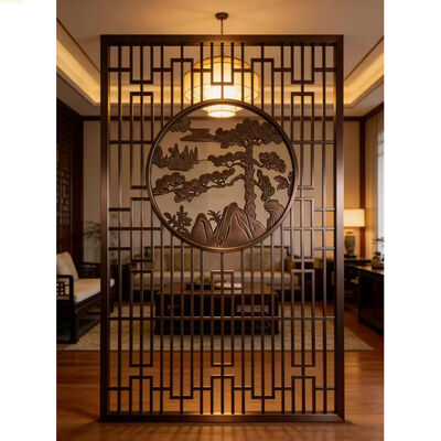 201 304 Laser Cutting Gold Plated Metal Screen Art Ukiran Partisi untuk High-End Hotel Lobby